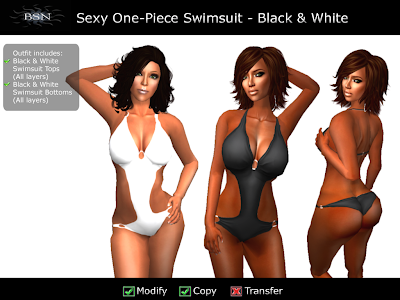 BSN Sexy One-Piece Swimsuit - Black & White