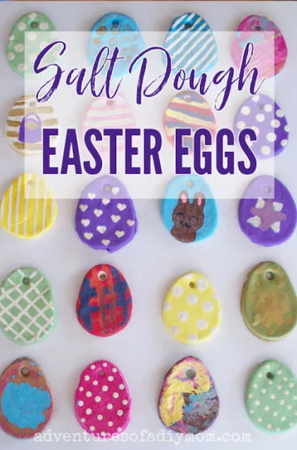 painted salt dough easter eggs with text overlay