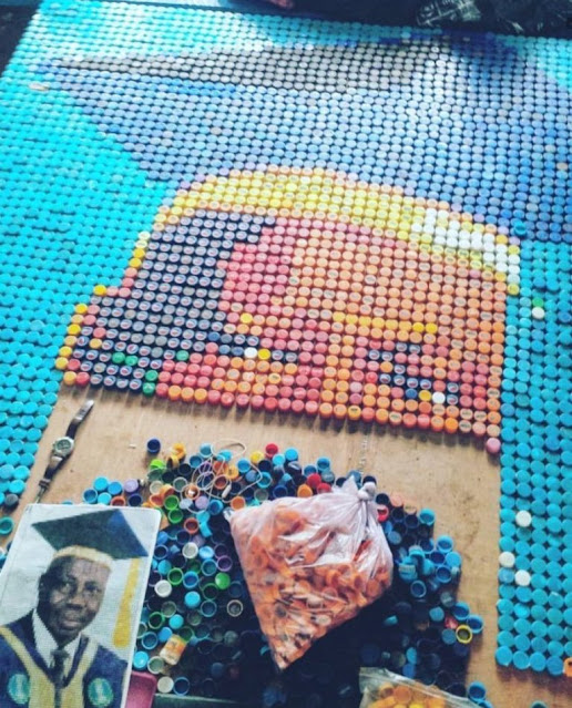 Student Uses Over 6000 Bottle Covers To Make A Portrait Of His Vice Chancellor