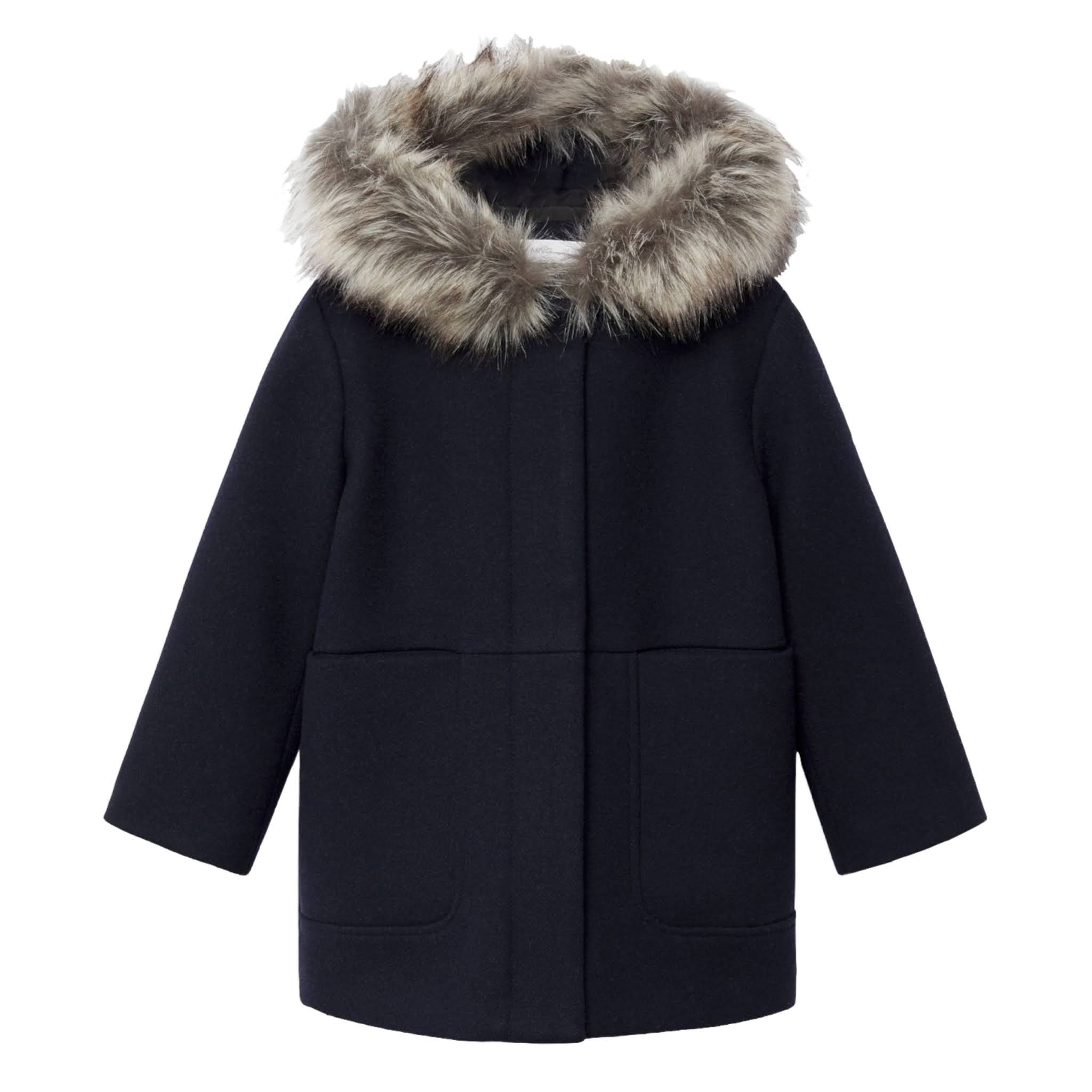 Navy Faux Fur Hooded Coat from Mango Kids