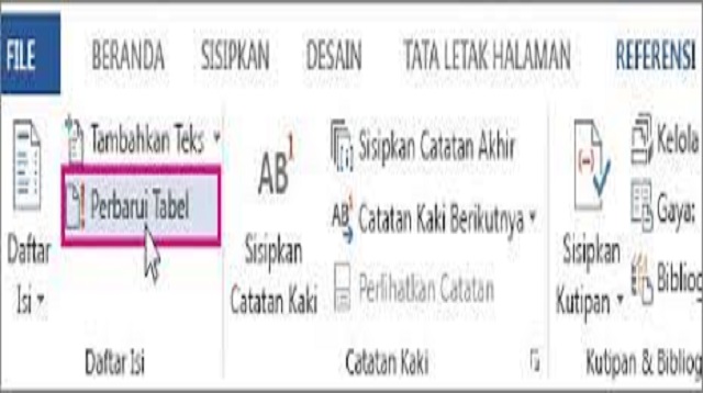 Cara Memperbarui Daftar Isi