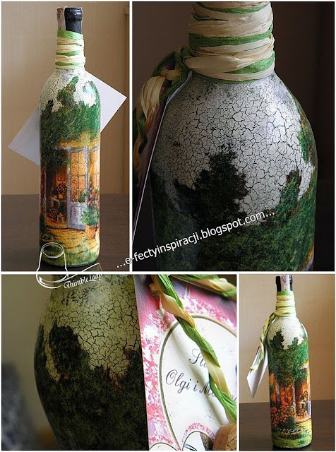 decoupage  na szkle butelka wina