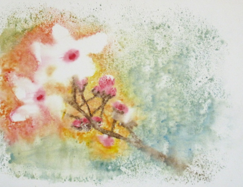 cherry tree drawing in blossom. Monotypes-Blossom, Cherry Tree