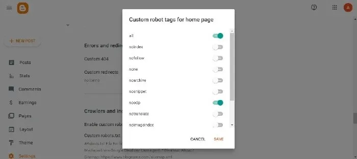 Custom robots header tags settings in blogger Custom robots header tags setting in blogger-Home page tags