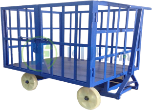 platform truck with nylon wheels cage type, cage type platform truck, nylon wheel platform truck, kijeka platform truck, platform truck manufacturer in ahmedabad, hand truck manufacturer