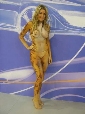 Girl With Sexy Body Painting In Motor Show 