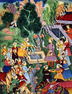  Babur Crossing the River Son over a Bridge of boat 