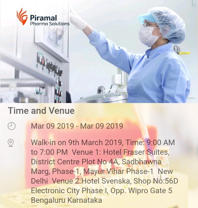 Piramal Pharma | Walk-in for Discovery solutions | 9th March 2019 | Delhi & Bangalore