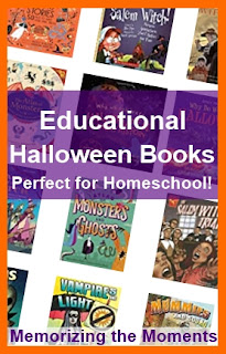 A bunch of Halloween books that are educational and great for homeschooling families