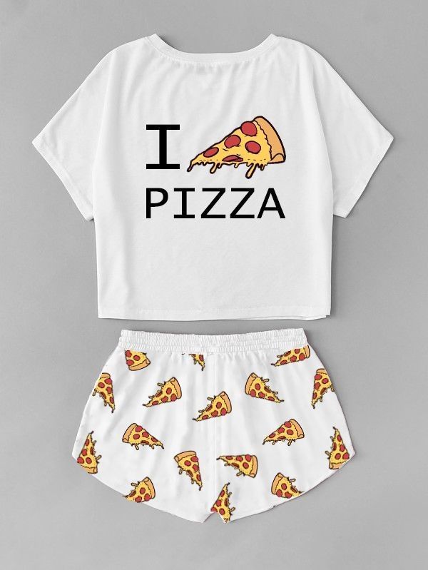 Women's Cartoon Graphic Tee and Shorts PJ Pajama Set