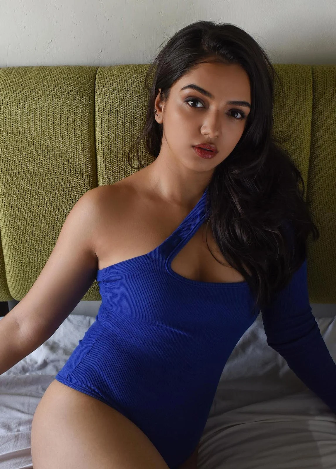 Ahsaas Channa blue swimsuit cleavage sexy legs