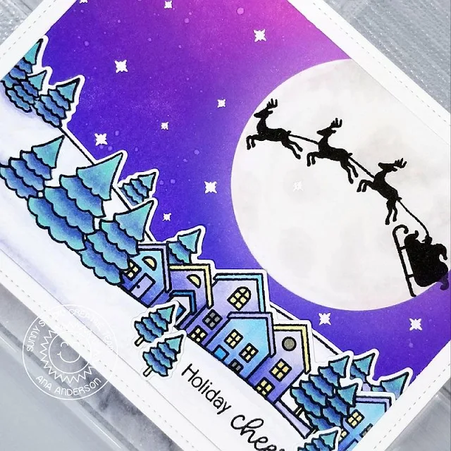 Sunny Studio Stamps: Scenic Route Here Comes Santa Winter Themed Holiday Card by Ana Anderson