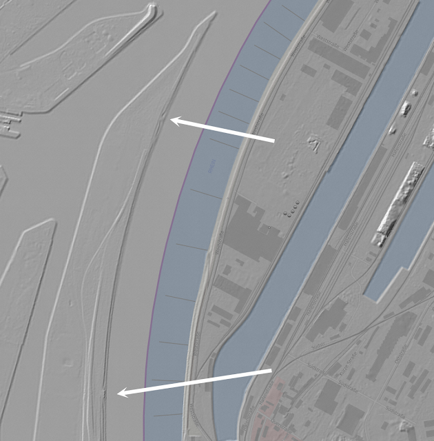 Fortifications de Strasbourg, ligne Maginot, Sporeninsel — LIDAR (Geoportal BW)