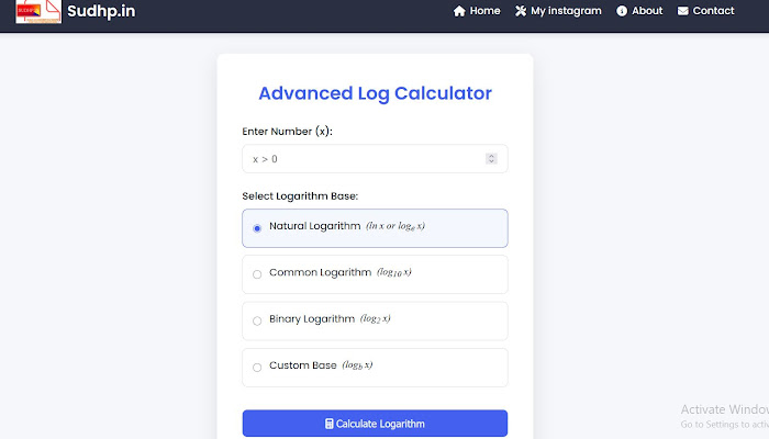 sudhp.in Advance log calculator logo