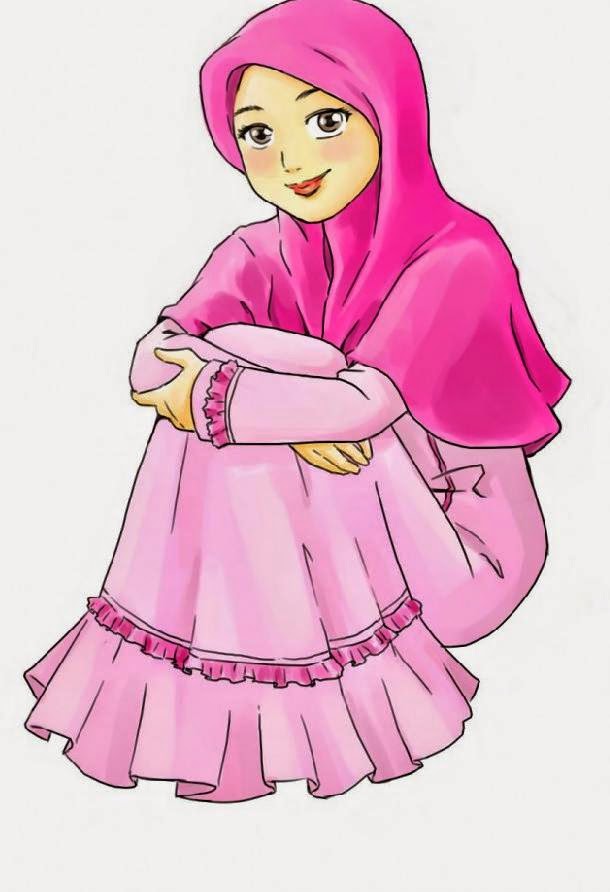  Gambar  Kartun  Cantik Islami Wanita Berjilbab Syari 