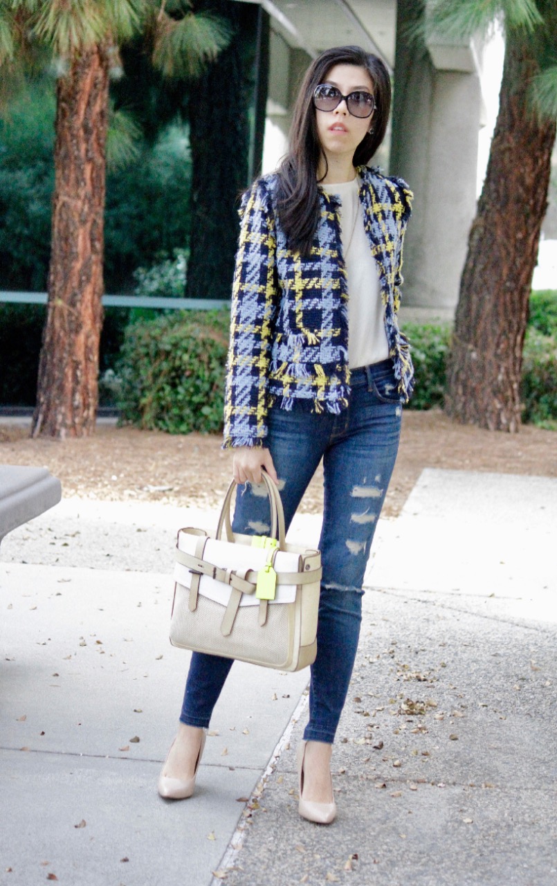 Jeans and Blue Tweed Chanel Jacket_Mixing High and Low_Splurge on a Jacket_Adrienne Nguyen