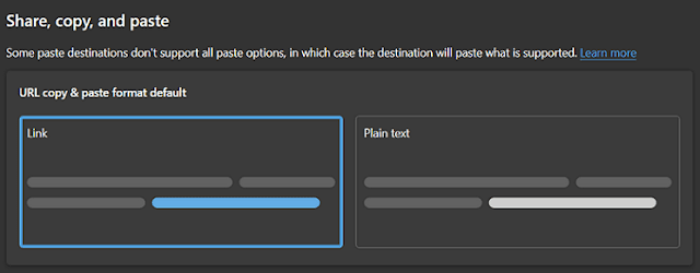 URL copy and paste format default in Edge