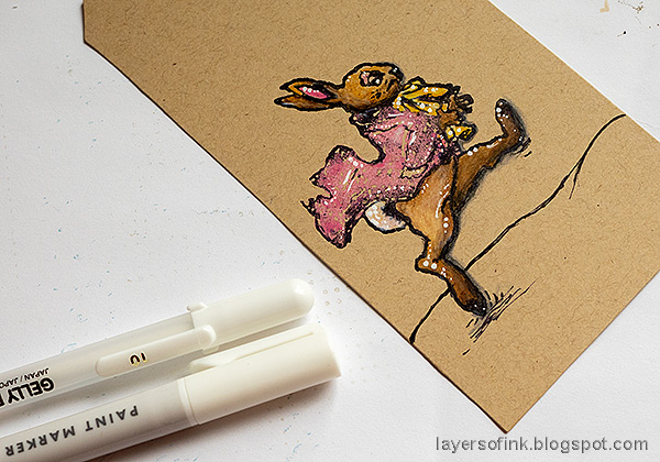 Layers of ink - Colored Pencils on Kraft paper Easter Card Tutorial by Anna-Karin Evaldsson. Add white highlights.