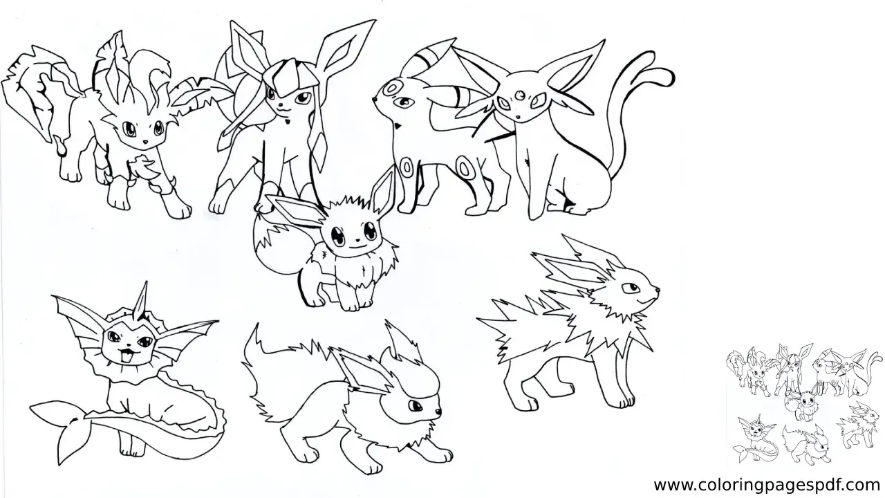 Coloring Page Of Different Revolutions Of Eevee