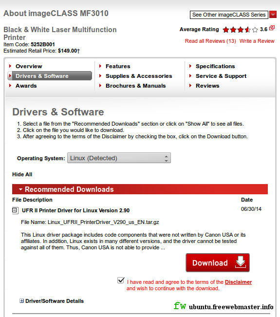 Скачать драйвер для принтера Canon MF3010 под ОС Linux версии 2.90