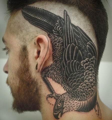 Men Head Pigeon Tattoo Designs, Pigeon Tattoo On Men Head, Black Pigeon On Men Head Tattoo, Birds, Men, Parts, 