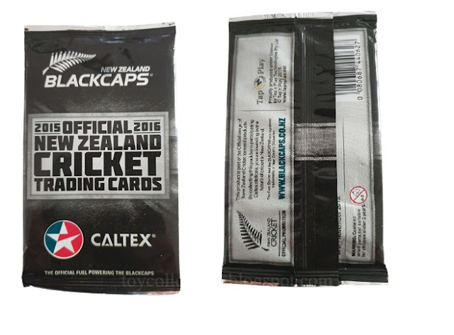 Caltex Cricket Cards 2016 BlackCaps New Zealand Card Pack Front and Back view