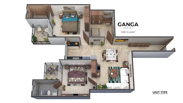 Ganga Realty Tathastu 2bhk+s type 2C floor plan