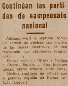 Torneo Nacional de Ajedrez de Alicante 1950, recorte de prensa