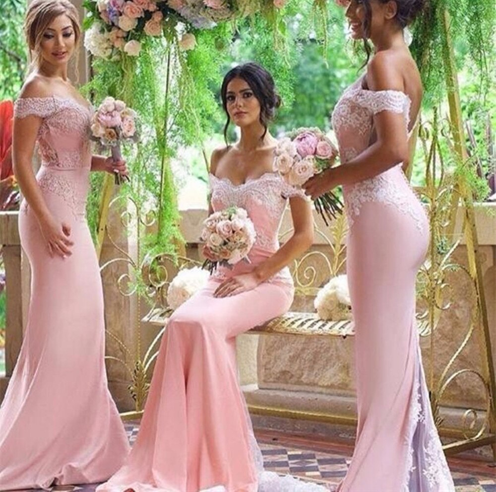 Vkiss Pink Mermaid Bridesmaid Dresses 2022 Off The Shoulder Lace Appliques Party Dress Fashion For Weddings