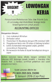 Lowongan Kerja ACCOUNTING OFFICER Lampung