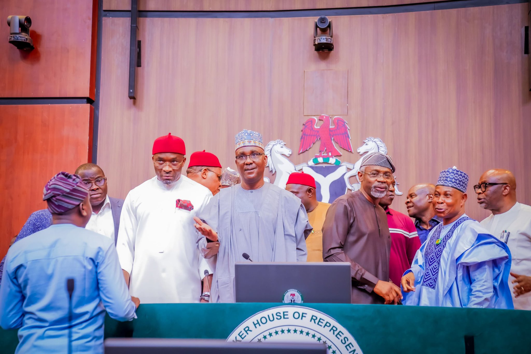Chief Of Staff (COS) to President Asiwaju Bola Ahmed Tinubu, Femi Gbajabiamila (m), at the newly renovated House of Representatives Chambers