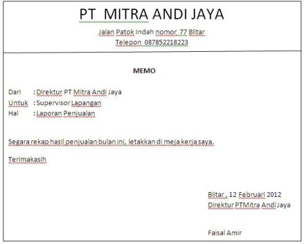 Contoh Memo Resmi Terlengkap