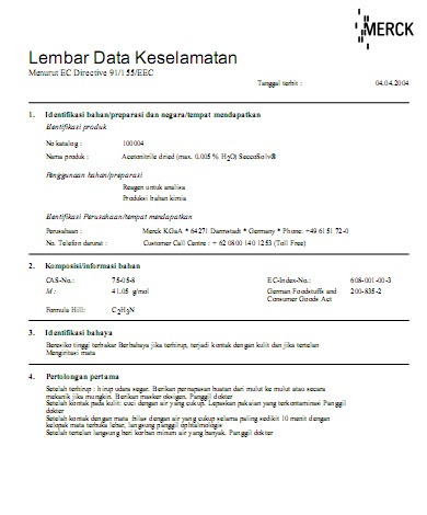 Syarifudin: MSDS versi Indonesia dari Merck