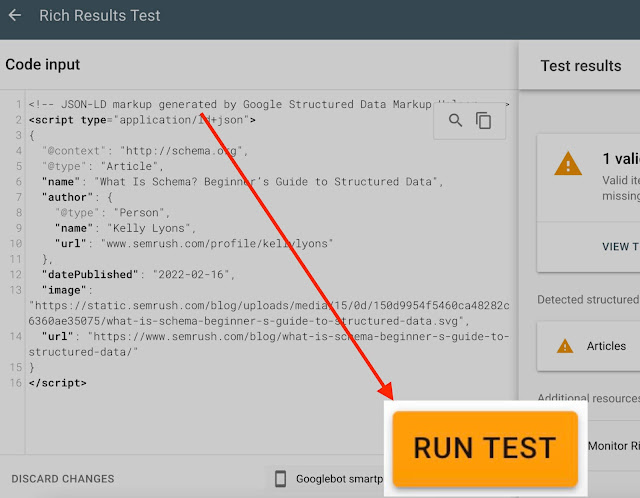 Schema Run Test Button