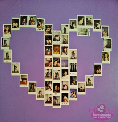 painel de fotos em formato de coração