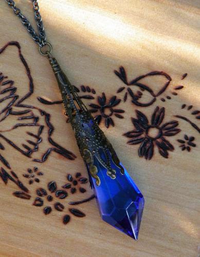 Kobold Swarovski Crystal Magickal Prism Divination Pendulum Necklace Bronze Filigree Pendant