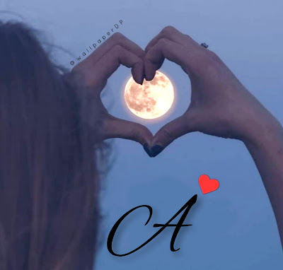 Hand Heart with Full Moon A to Z Alphabet Letters Dp Images