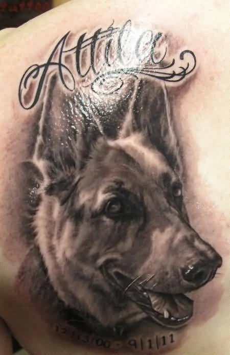 Foto de un tatuaje de perro pastor alemán