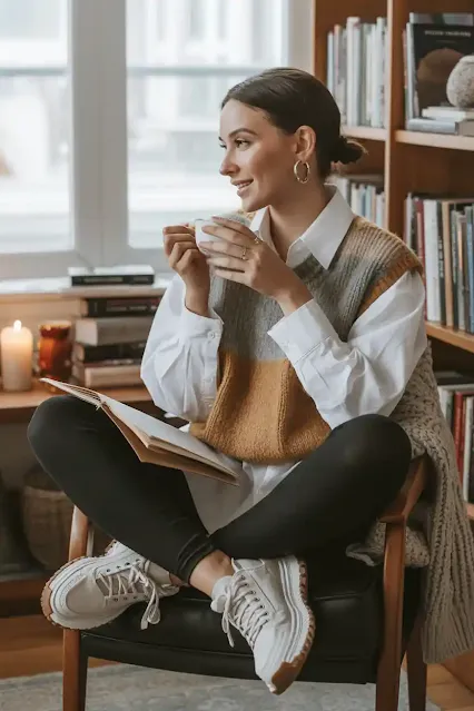 Sweater Vest + Button-Down + Leggings