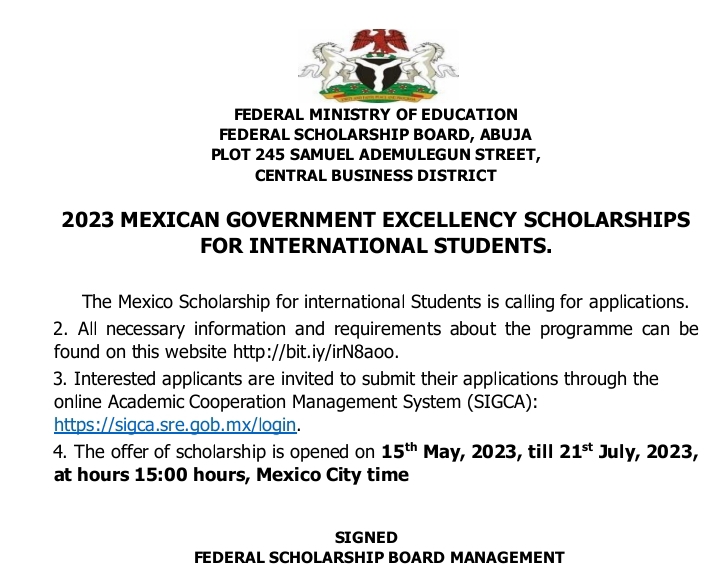 2023 Mexican Government Excellency Scholarships For International Students -FSB