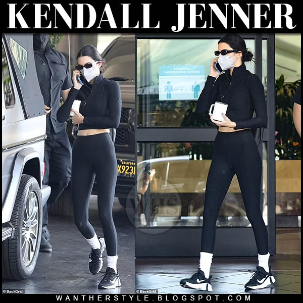 Kendall Jenner in black crop top and black Nike sneakers in LA on November  23 ~ I want her style - What celebrities wore and where to buy it.  Celebrity Style