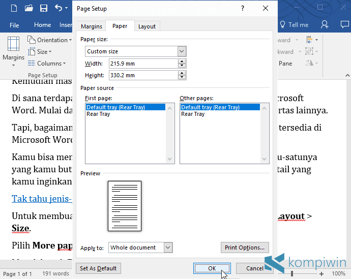 Cara Ubah & Buat Sendiri Ukuran Kertas di Microsoft Word 