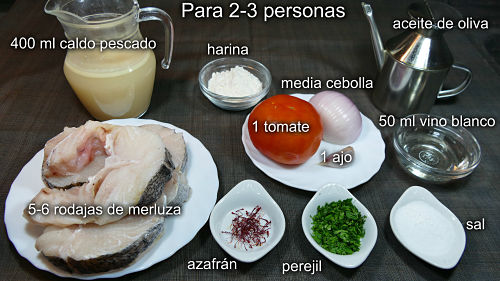 Merluza en salsa de azafrán. Ingredientes