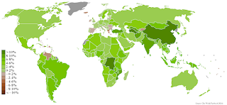 Dünya haritası 2007 yılı için GSYİH reel büyüme hızını gösteriyor.