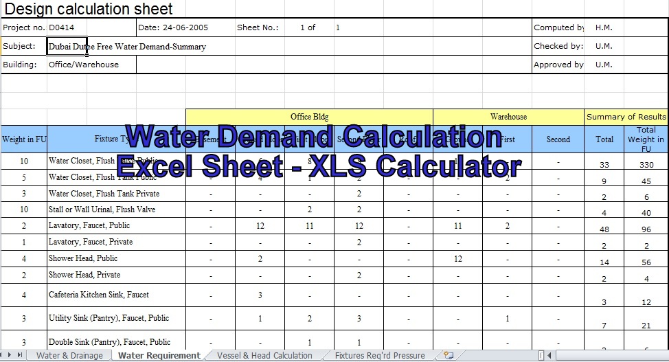 Engineering-xls: Water Demand Calculation Excel Sheet - XLS Calculator