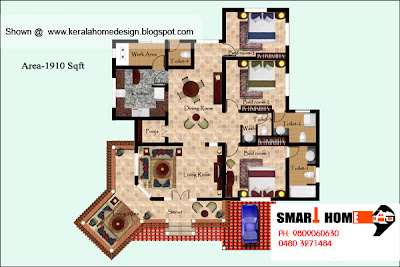 Kerala Home plan and elevation - 1910 Sq. Ft. - Single Floor Home Plan