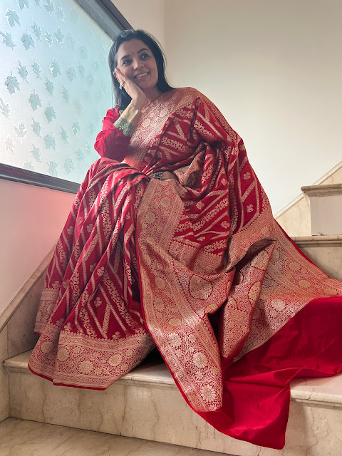 Red Banarasi silk saree