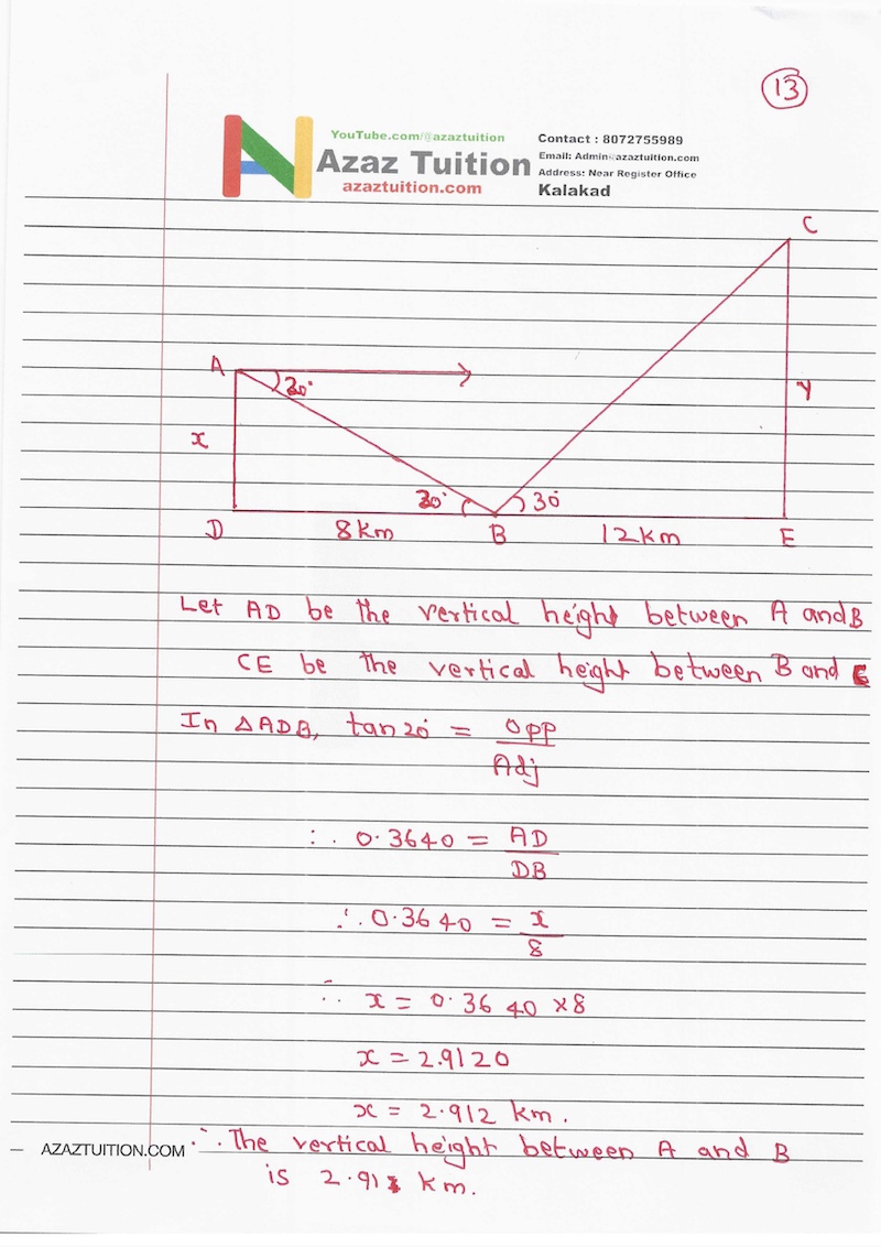 TN Samacheer 10 Maths Trigonometry Chapter 6 Hand Written Solution
