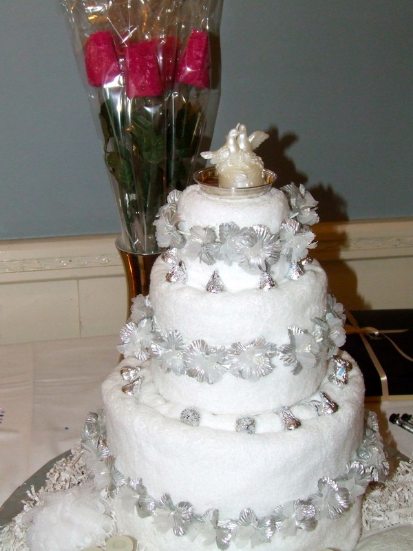 This intricate wedding cake made by Suzette is comprised of plush towels 
