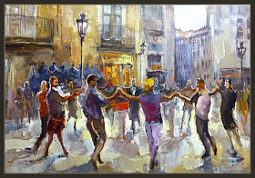 SARDANA-PINTURA-ART-TRADICIONS-CATALANES-CATALUNYA-PINTOR-ERNEST DESCALS-
